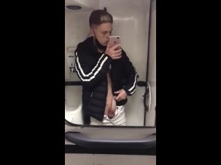 cute young guy jerking off on the train